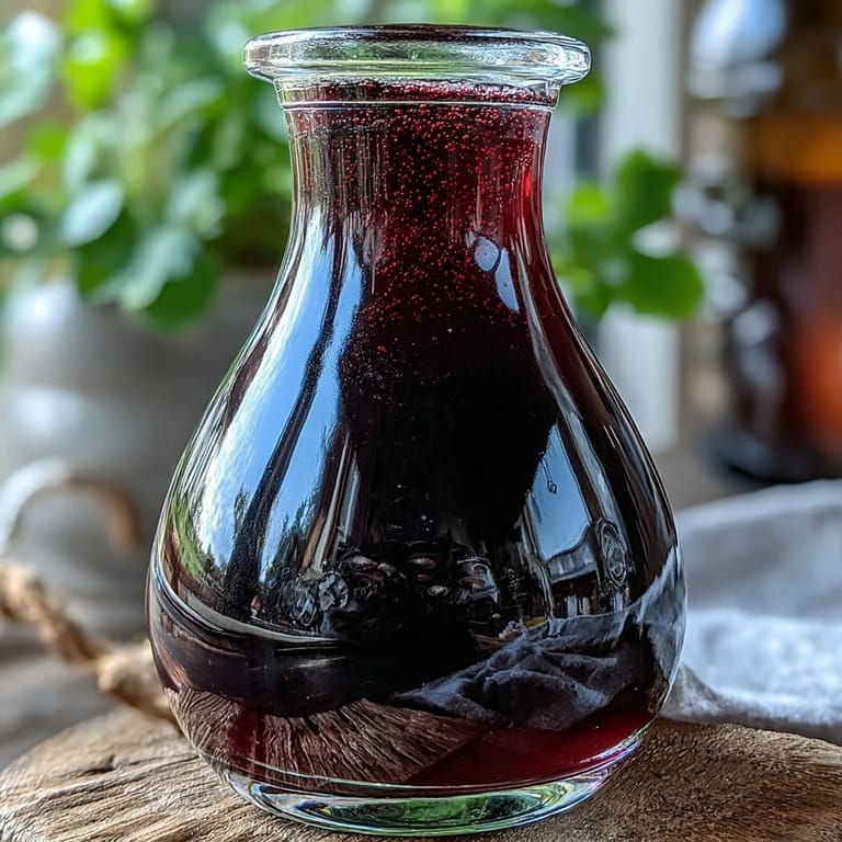 Homemade Blackcurrant Vodka Liqueur steeping in a glass jar with fresh berries and vodka, showing the infusion process.