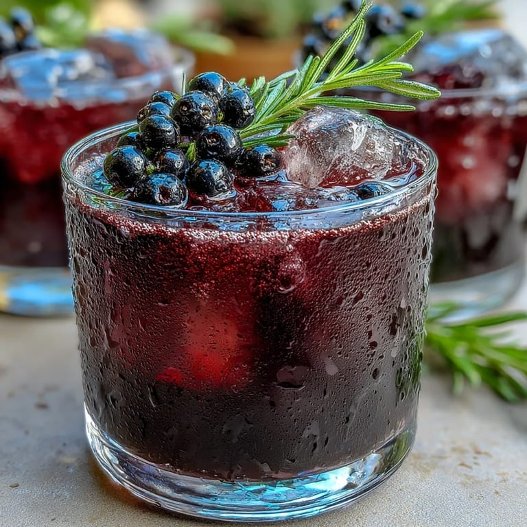 Black Currant Rosemary Cocktail ingredients like bourbon and black currant liqueur ready for mixing on a rustic bar top.