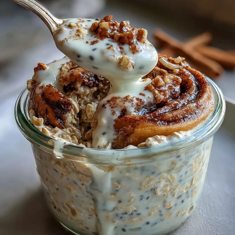 Spiced cinnamon oats and protein-packed Greek yogurt, ready to eat after soaking overnight in the fridge.