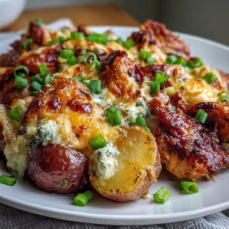 Juicy chicken and tender potatoes coated in zesty buffalo ranch sauce, baked until perfectly golden.