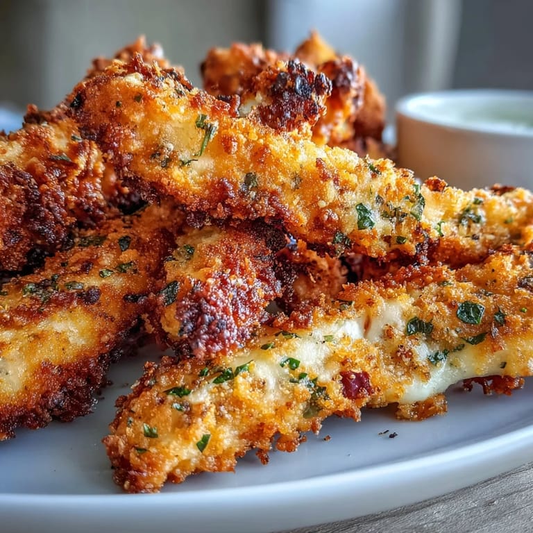 A basket of Crispy Baked Chicken Parmesan Fries with visible Parmesan and herbs, served with creamy ranch dip.