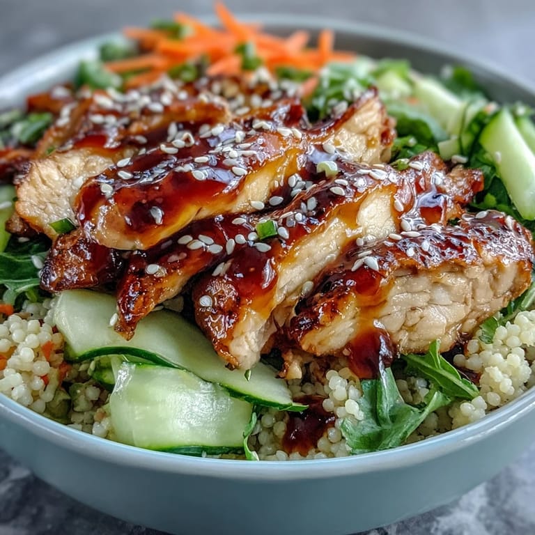 Sesame Ginger Chicken Couscous Bowls served with lime wedges and cashews, a fusion Mediterranean and Asian-inspired dinner bowl.