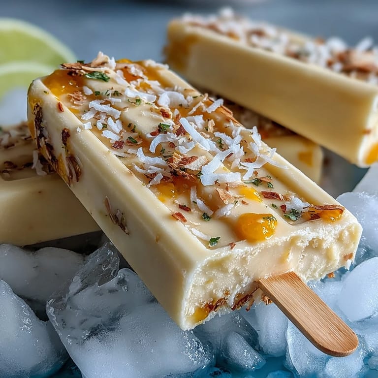 Vibrant mango Greek yogurt popsicles with zesty lime and coconut, a healthy and delicious snack.