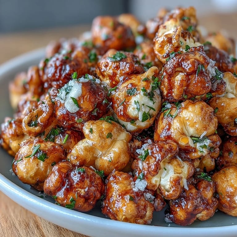 Luxurious truffle oil popcorn sprinkled with Parmesan and fresh parsley for an elegant snack.  