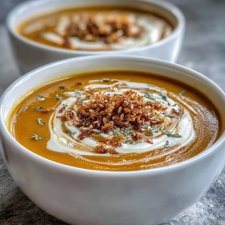 Silky miso butternut squash soup with caramelized roasted vegetables and a rich, savory umami taste, perfect for a comforting vegetarian meal.