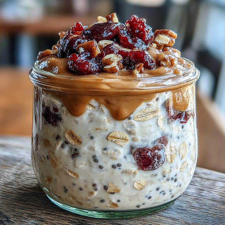 No-cook overnight oats with juicy berries and smooth almond butter, an easy make-ahead morning treat.