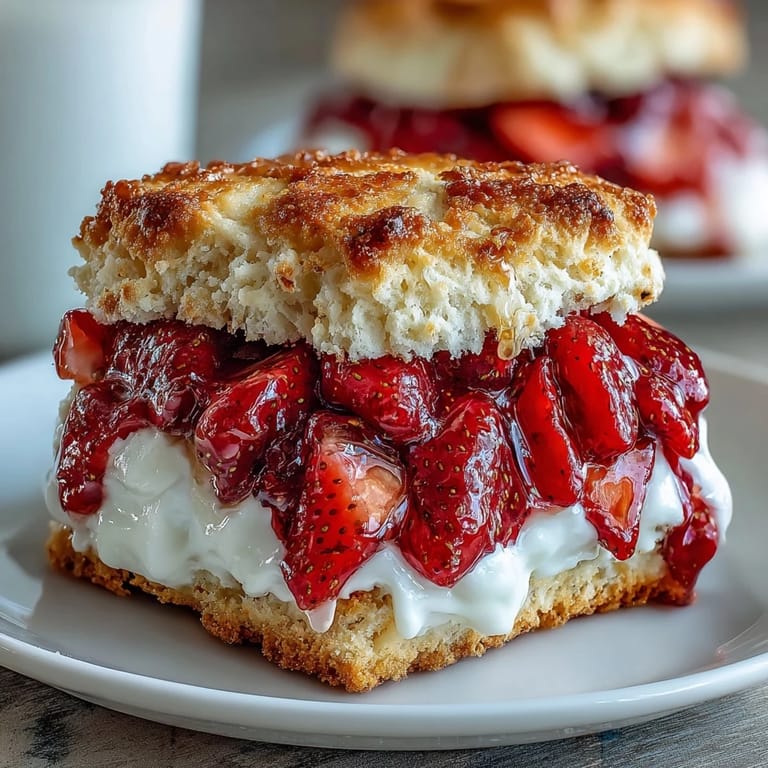 Buttery strawberry shortcake scones with a dollop of honey-vanilla yogurt and fresh fruit.