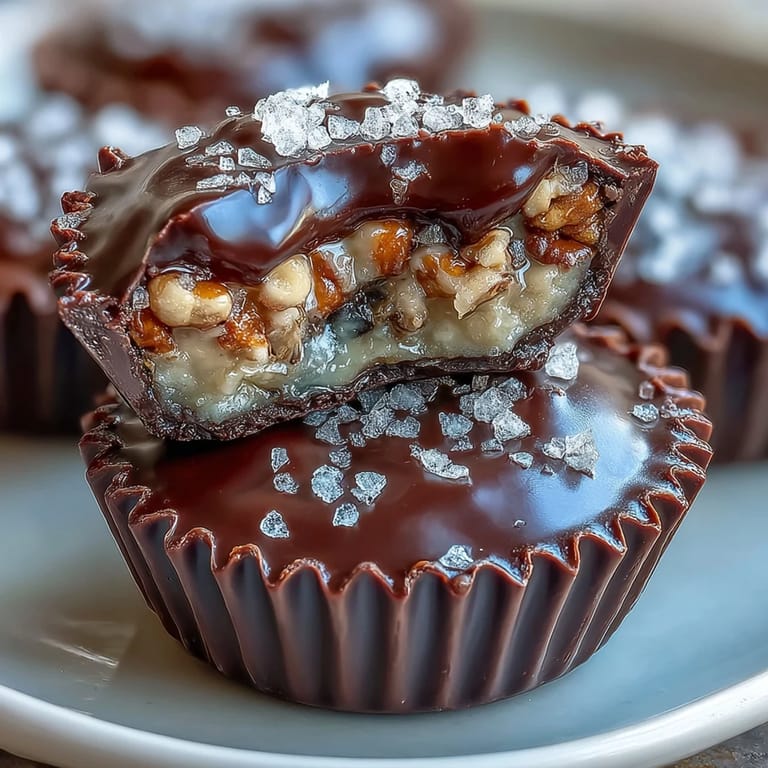 Decadent homemade peanut butter cups featuring a crunchy pretzel crust, sweet filling, and glossy chocolate topping.