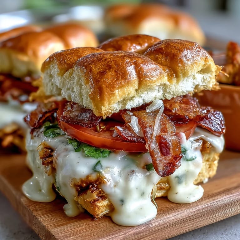 Miniature Hot Brown sandwiches with sliced turkey, crisp bacon, and rich cheddar-Parmesan Mornay sauce, baked until bubbly and golden.