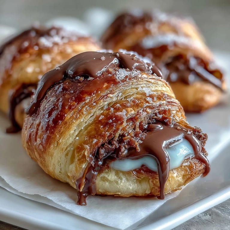Warm chocolate croissant bread pudding served with a dusting of powdered sugar and fresh berries for a cozy brunch treat.