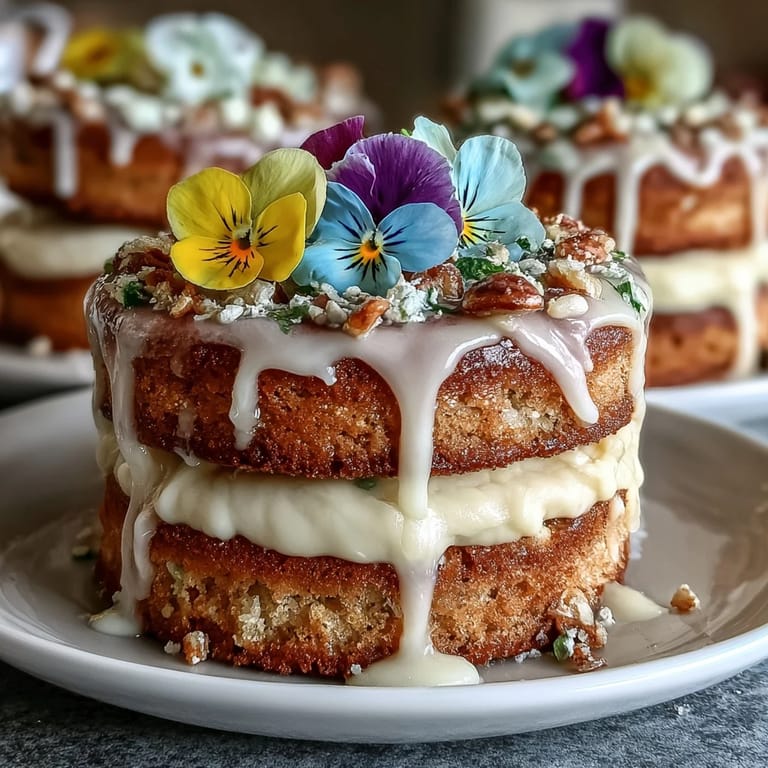Elegant mini layer cakes with delicate vanilla-lemon sponge, smooth pastel buttercream, and vibrant edible flowers—perfect for a charming birthday dessert table.