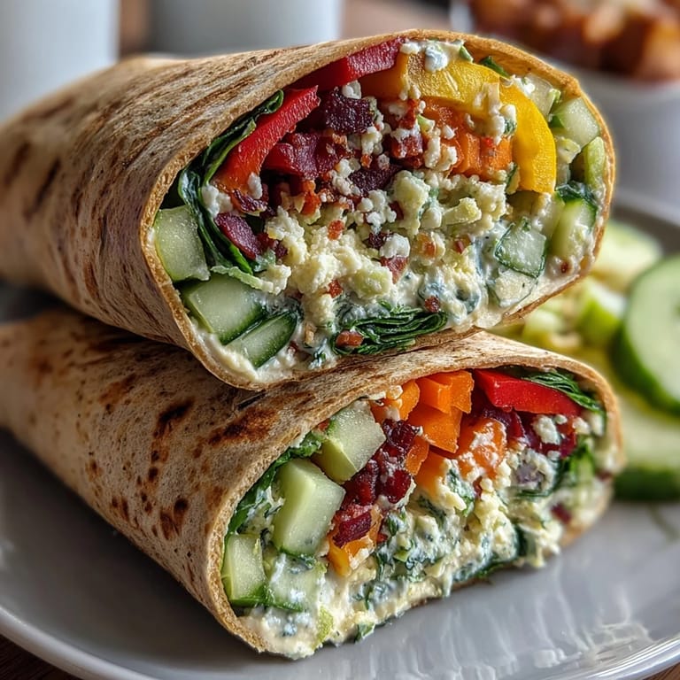 Vibrant wraps layered with fresh vegetables and hummus, offering a nutritious, grab-and-go meal for school or work.