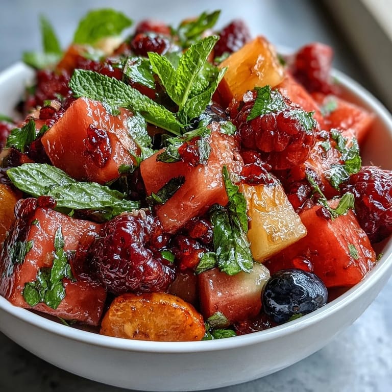 Refreshing watermelon and berry platter artfully arranged for a stunning, crowd-pleasing appetizer or snack.