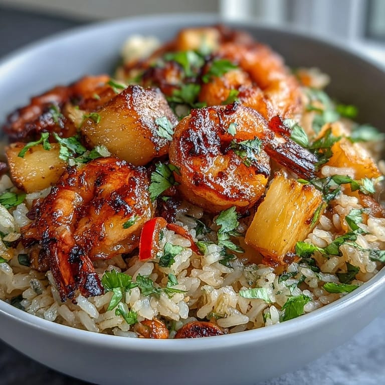 Thai-inspired pineapple fried rice bursting with tropical flavors, aromatic jasmine rice, and colorful veggies, garnished with fresh cilantro.