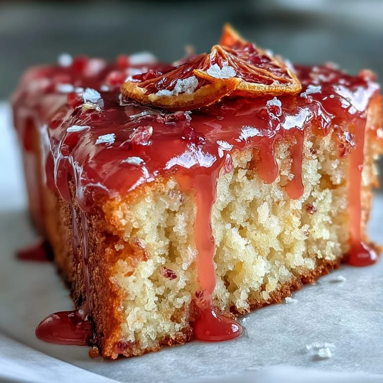 Elegant Italian-inspired dessert featuring golden polenta cake infused with fresh blood orange zest and juice.  