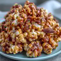 Caramel Candy Apple Popcorn Mix with dried apples and colorful candies for a festive snack.