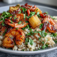Colorful pineapple fried rice with juicy pineapple chunks, tender shrimp, and vibrant vegetables served in a hollowed pineapple shell.