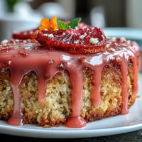 Vibrant gluten-free blood orange polenta cake with a moist almond base and pink citrus glaze.  